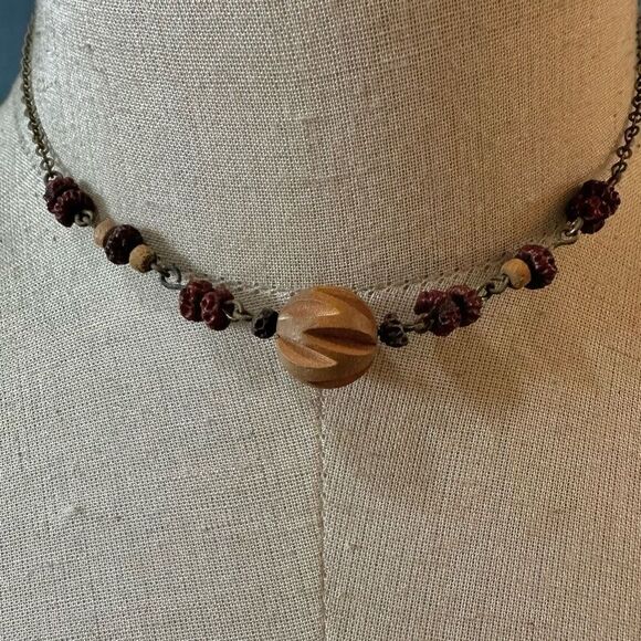 Wood  Rudraksha beaded vintage choker necklace - Picture 1 of 7